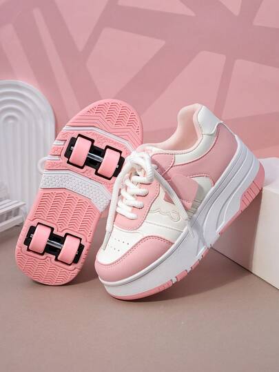 Zapatos de patines con 4 ruedas para niños, ruedas desmontables, zapatos deportivos con cordones, zapatos para patinaje sobre ruedas, zapatos casuales de moda para niños y niñas