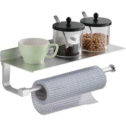 Hand Towel Holder For Bathroom -Paper Towel Holder Wall Mount - For Bathroom Black Paper Towel Holder With Shelf -Kitchen Towel Holder Black