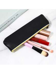 Skórzany piórnik z zamkiem błyskawicznym, organizer na artykuły papiernicze do szkoły, biura, niezbędnych artykułów szkolnych, woreczek na artykuły papiernicze na długopisy, ołówki, markery - Wielokolorowe - Zobacz 4