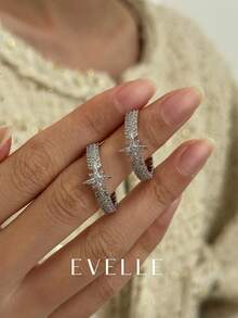 银色耳环，优雅可爱的铜质立方氧化锆耳环，适合日常佩戴和聚会场合 - 銀色 - 查看 2