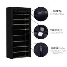 Estante Organizador para Zapatos de 9 Niveles | Acero Inoxidable | Almacenamiento de Calzado | Tela Impermeable | Zapatero Armable para 27 Pares - Negro - Ver 4