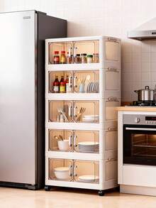 1pc (17.7in/45cm - 23.6in/60cm) Wide Storage Cabinet, Foldable Storage Box, Home Living Room Toy Cabinet Organizer, Snack Cabinet, Kitchen Storage Cabinet, Christmas Gift, Storage Bin, Under Bed Storage - Transparent Door - View 2