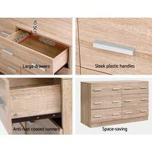 Chest Of Drawers 6 Drawer Oak Tallboy Dresser Clothes Storage Cabinet Organizer Lowboy Bedside Table Bedroom Furniture Home Living Room Hallway Entryway - Natural - 查看 7