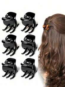 6个装女士黑色和咖啡色中号3.5厘米方形发夹发饰时尚爪夹优雅发爪夏季海滩度假 - 黑色 - 查看 1