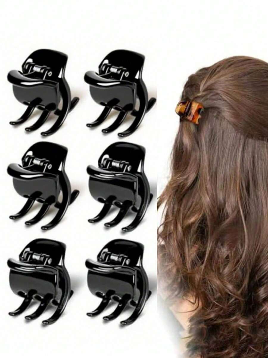 6个装女士黑色和咖啡色中号3.5厘米方形发夹发饰时尚爪夹优雅发爪夏季海滩度假 - 黑色 - 查看 1