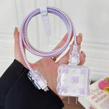 5pcs Bowknot Pearl Design Phone Charger Protective Cover, Suitable For Apple 20W/18W Charging Cable, Charging Head Protective Case, Suitable For IPhone 16promax/15/14/13/12/11 Charger, Holiday Gift - Mauve Purple - View 1