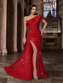 Abito da sera da donna con perline, scintillante con paillettes, abito formale per laurea, ballo di fine anno, compleanno, cocktail, cena, con senso di design - Bordò - Visualizzare 5