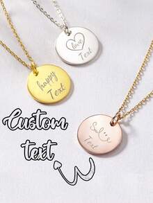 1 Pc Customized Text Necklaces, Patterned Text Personalized Necklaces, Customized Necklace Gift. Personalized Gift, Fashion, Simple, Unisex, Custom Text Round Necklace, Made Of Stainless Steel. Suitable For Everyday Life, Business, Banquets, Parties - Multicolor - View 3