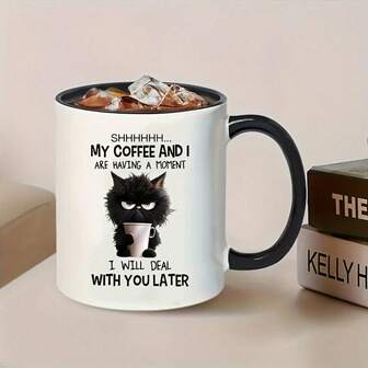 1pc Funny Cat Coffee Mug, Creative Double-Sided Printed Ceramic Mug - A Versatile Beverage Container For All Seasons. Perfect Birthday Gift, Holiday Gift, Party Favor, Or Home Decoration, Suitable For A Variety Of Beverages, 11 Oz, Cute Coffee Mug, Coffee Bar Accessory, Mug Set, Cat Theme Mug