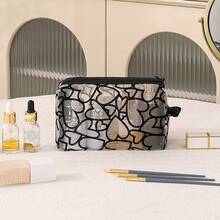 Borsa cosmetica in rete traspirante a motivo a cuore, borsa organizer trasparente portatile, borsa portaoggetti per trucchi di grande capacità e multifunzionale, borsa, borsa per trucchi, elemento essenziale da viaggio - Multicolore - Visualizzare 12