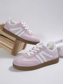 新款复古休闲时尚简约平底软底防滑户外运动系带女鞋，大码 - 粉色 - 查看 6