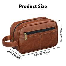 Men Travel Toiletries Storage Bag,Retro Stitching Pu Leather Toiletry Bag,Men's Portable Toiletry Bag,Men's Clutch Bag,Men's Handbag,Men's Wrist Bag - Multicolor - View 3
