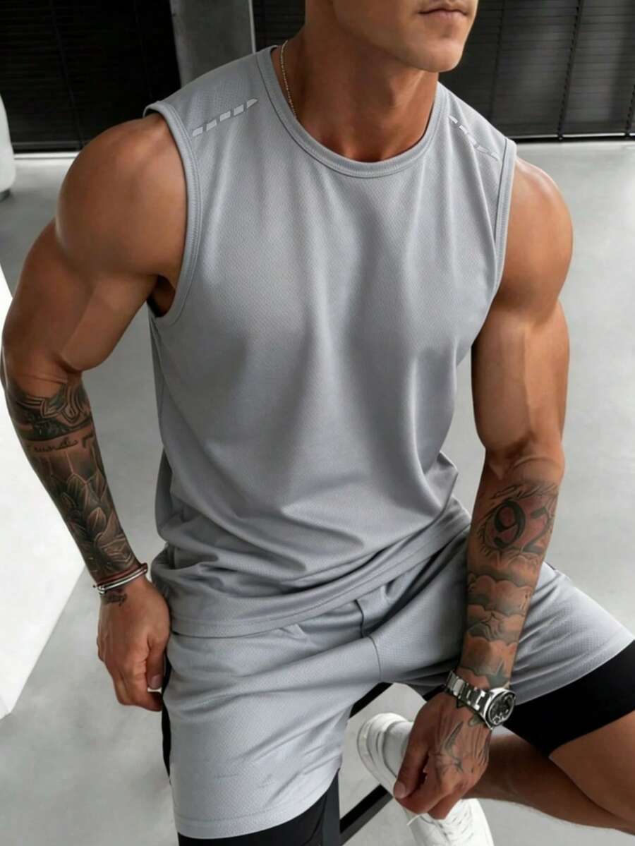 Men's Summer Sports Sleeveless Tank Top And Shorts Set - Grey - View 1