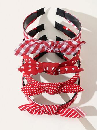 4ชิ้น ที่คาดผมหูกระต่ายวันวาเลนไทน์ ประดับโบว์รูปหัวใจสีแดง, ของขวัญวันวาเลนไทน์, ที่คาดผม, Diadema, ห่วงผม