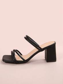 1 Pair Women's Strap Criss-Cross Thick High Heel Sandals, French Style Suitable For Summer, Party, Dress Matching, Versatile - Black - View 2