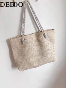 Dedoo Woven Large Capacity Tote Bag, Lightweight Shopping Shoulder Bag, Summer Women's Vacation Travel Essential Handbag Backpack - Beige - View 8