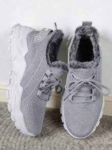 FZY 2026 Winter New Style Snow Boots, Leather-Lined Athletic Shoes - Soft And Warm Knitted Casual Walking Shoes, Lightweight And Slip-Resistant Outdoor Winter Shoes, Suitable For Women's Commuting And Office Wear, Also Essential Boots For Women's Easter Outfits, Comfortable And Versatile Women's Snow Boots For Winter Vacation And Travel, Easter Gift - Winter Women's Tennis Shoes - 灰色 - 查看 4