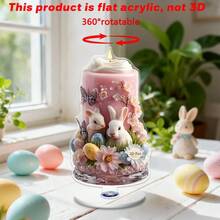 1 chiếc, Đồ trang trí để bàn bằng acrylic xoay tròn với hình chú thỏ dễ thương và ngọn nến xoay, dùng để trang trí bàn làm việc trong phòng khách, phòng ngủ và văn phòng, trang trí lễ Phục Sinh, 2D - Đế xoay nhiều màu - Xem 9