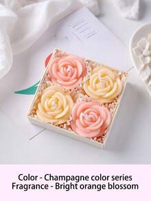 4 Pieces /Set Of Rose Scented Candles, Each Box Contains Four, Pink, Purple, Champagne, White Flower Candles, Lavender Fragrance, Rose Fragrance, Home Decoration, Valentine's Day Gift, Wedding Decoration, Party Table Decoration, Candle Ornaments On The Table, Christmas Gift, Gift For Friends Suitable For Any Occasion: Christmas, Birthday, Mother's Day, Father's Day, Anniversary Gifts, Thanksgiving Day, Valentine's Day - Multicolor - View 14