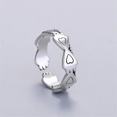 Anillo de corazón de palma de joyería abierta de plata tailandesa retro punk, regalo de cumpleaños para estudiantes