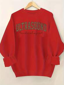 Women'S Ultrasound Technologist Text Hoodie - Soft Round-Neck Pullover Sweatshirt With Slogan Print, All-Season Comfort, Casual Workwear For Sonography Professionals, Long Sleeve Round-Neck Design, Ideal Gift For Ultrasound Techs, Hospital Attiregifts For Mom-Free Shipping - 紅色 - 查看 4