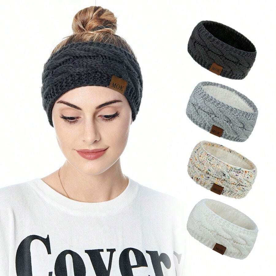 1 Peça Faixa de Cabeça de Malha de Veludo de Inverno - Quente, Elástica e Elegante Gorro Feminino, Adequado para Esportes e Uso Casual - Multicolorido - Visão 1