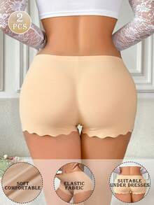 2pcs Comfortable Safety Shorts For Women Antiexposure Soft Safety Panties Elastic Boyshort Underwear Briefs For Women Knickers Women Underpants Summer Solid Color Stretchy Comfortable Antiexposure Safety Shorts - Apricot - View 2