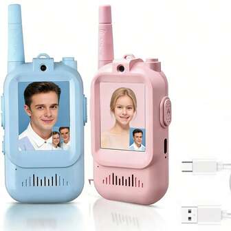 YAIUZGOO Walkie Talkie With Video 2 Packs Rechargeable Radio Toys With HD Camera & Voice Changer, Long Gift Toys For Boys & Girls Ages For Outdoor Play, Camping, Travel, Hiking