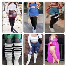 Women Over The Knee Socks - 1PairPlusSizeWithGarterBelt:White - View 4
