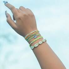 FANCY SHINY Wave String Bracelets Braid Puka Shell Bead Bracelets Handmade Cute  Boho Easter Jewelry Gifts For Women - Fluorescent Green - View 4