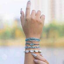FANCY SHINY Wave String Bracelets Braid Puka Shell Bead Bracelets Handmade Cute  Boho Easter Jewelry Gifts For Women - 皇家藍 - 查看 3