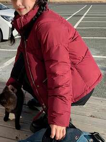 Women Winter Coats - Burgundy - View 4