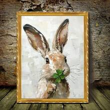 1 pièce Œuvre murale de la Saint-Patrick avec trèfle et lapin, impression sur canevas de peinture à l'huile impasto de trèfle à quatre feuilles, cadeau sans cadre 50x70cm/19,68x27,55 pouces - Multicolore - Voir 3