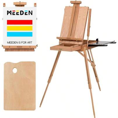 French Style Large Sketchbox Easel - Foldable Portable Beech Wood Art Easel Field Easel With Drawer Palette Professionals, Artists Hobbyist Painting On Go, Hold Canvas Art To 34 Inch