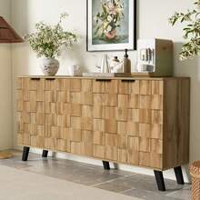 Modern 4-Door Sideboard, 160.5 X 35.5 X 78 Cm – Practical Design For The Living Room, Bedroom And Dining Room - 自然木色 - 查看 3