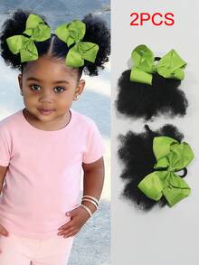 儿童柔软马尾辫，带弹性蝴蝶结夹，非洲卷曲马利马尾辫，2条装 - 自然黑 - 查看 15