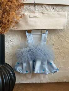 Robe de princesse en tulle avec nœud en strass fait main pour animaux de compagnie (à l'exclusion des accessoires pour cheveux) - Bleu azur - Voir 7