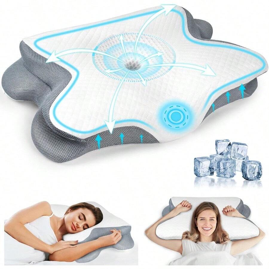 Almohada Memory Foam Cervical Almohada Ortopédica Ergonómica para Dormir Adecuada para Personas Que Duermen de Lado Espalda y Estómago con Funda de Almohada - Blanco1 - Ver 1