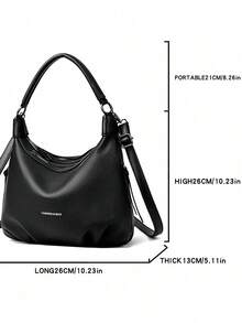 2026 New Black PU Leather One Shoulder Bag, Women's Multi-Zipper Crossbody Bag, Fashion Handbag - Black - View 9