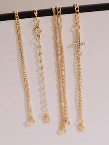 5pcs/Set Fashionable Cross Decor Multi-Layer Bracelet, Versatile, Suitable For Women To Wear To Parties, Gatherings, Daily, Festivals And As Gifts - Yellow Gold - View 4