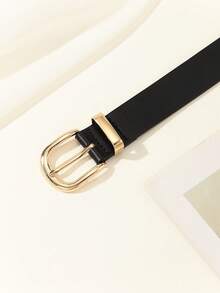 1pc Gold-Tone Fashionable Buckle Design Women's Belt For Dress Jeans Skirts Summer, School Fall, Autumn, Halloween  Casual    Polyurethane(PU)    Buckle - 黑色 - 查看 3