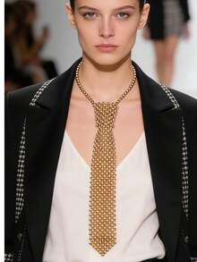 Nuevo collar de corbata con forma de flecha tejida a mano en color dorado, corbata de moño con cuentas, accesorio de moda para ropa con fondo blanco, decoración de camisa - A403 - Ver 2