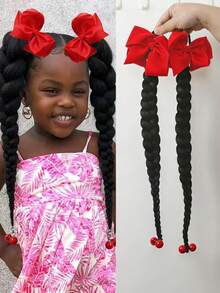 Synthetic Ponytail Wig With Bow Clip Kids Ponytail Braids Hair Natural New Chinese Style Braid Ponytail 2pcs - Natural Black - View 10