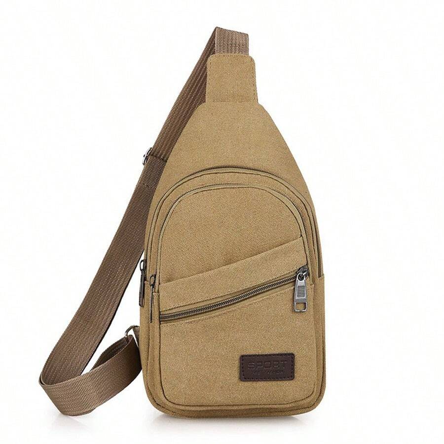 New European And American Men's Chest Bag, Canvas Bag, Diagonal Cross Bag, Shoulder Bag, Chest Small Backpack, Casual Waist Bag,Crossbody Sling Backpack Sling Bag Travel Hiking Chest Bag Daypack (Black),Crossbody Bags For Women Men  Sling Bag Backpack Casual Chest Bag With Convertible Shoulder Strap,Large Crossbody Fanny Pack With 3-Zipper Pockets,Gifts For Enjoy Sports Festival Workout Traveling Running Casual Hands-Free Wallets Waist Pack Phone Bag Carrying All Phones - Màu Khaki - Xem 1