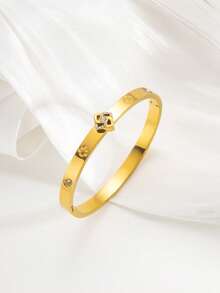 1件新款时尚高品质不锈钢几何花卉装饰手链，镶嵌立方氧化锆，适合女性日常佩戴，情人节和圣诞节礼物 - 手鐲 - 查看 5