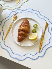 1/4/6/12pcs Wavy Embroidered Solid Color Round Placemats, Fresh Minimalist Style For Kitchen, Dining Table, Water Cups, Bowls, Non-Slip Pads, Suitable For Holidays, Parties, Birthdays, Weddings, Dinners, Office Desks, Coffee Tables, Home Decor, All Seasons - Multicolor - View 7