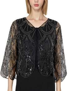 1pc Handmade Beaded & Sequin Embellished Shawl, 190s Mid-Sleeve Cardigan, Versatile For Weddings, Parties, And Everyday Wear - Champagne - View 5