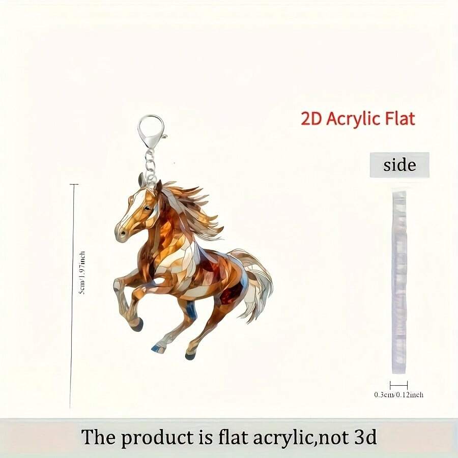 2d Flat Modern Galloping Horse Keychain - Dynamic Galloping Horse Pendant With Chain, Brown/Black And White Mosaic Pattern, 2d Flat Design, Bag Pendant,Bag Charm Pendants,Bag Chains,Bag Chain Charms ,Rope Bag Pendants,Bag Charm Decoration Pendant,Bag Decoration,Keychain - Multicolor - View 1