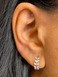 1 đôi bông tai bạc 925 mạ vàng 18K đính đá Cubic Zirconia dành cho nữ, kiểu dáng ôm sát tai, không gây dị ứng, nhẹ, thích hợp làm quà tặng trang sức cho nữ. - Vàng - Xem 5
