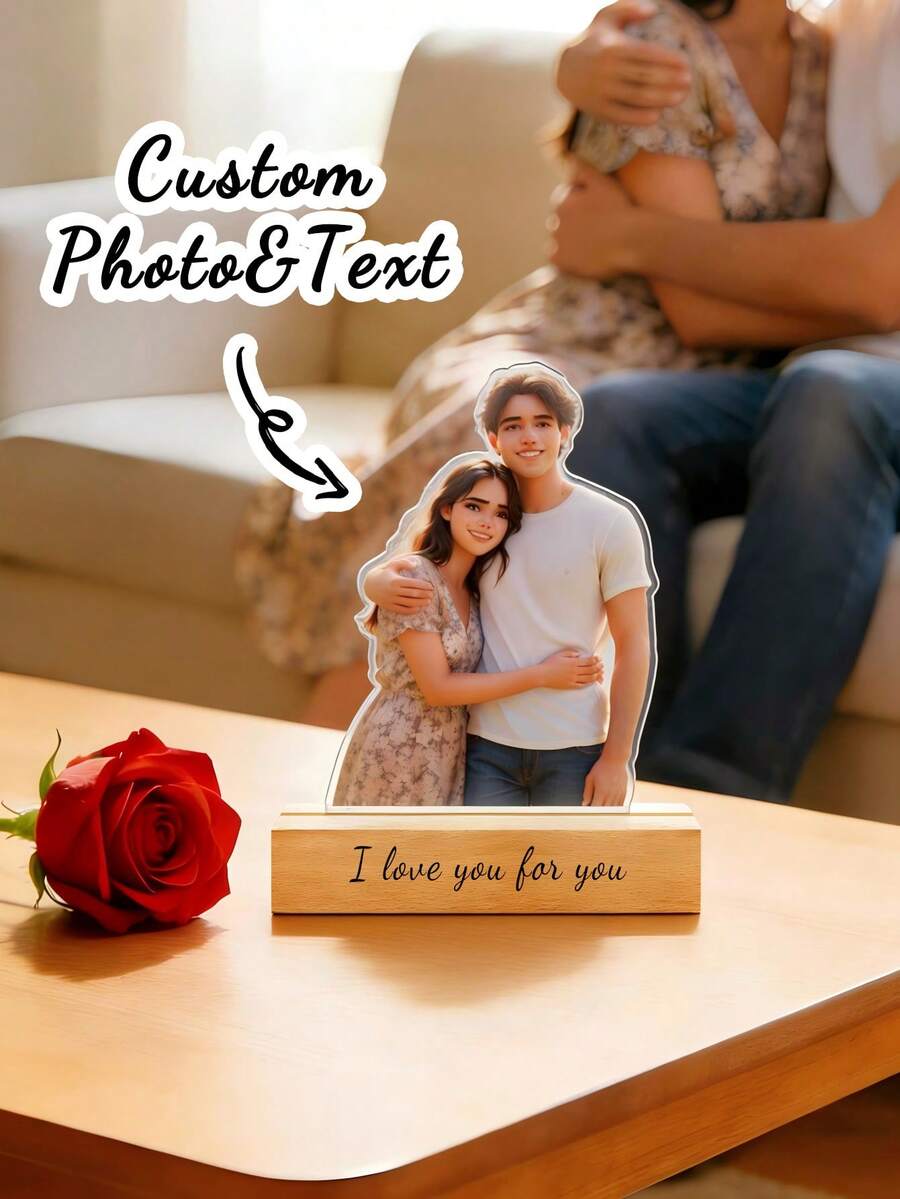 定制卡通亚克力相框 - 个性化AI设计相框，色彩鲜艳，卡通风格肖像。非常适合情侣、桌面装饰、房间装饰、情人节装饰、情侣纪念品，现代设计，高品质印刷，周年纪念礼物、圣诞礼物、新年礼物，也是理想的情人节礼物。